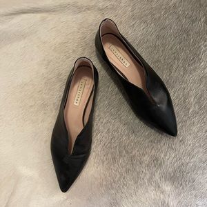 James Chan pointed black leather flats size 10